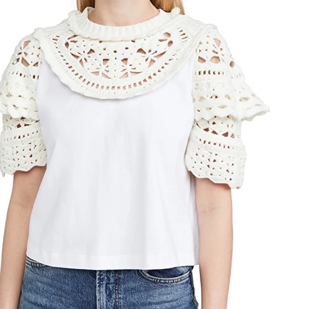 Sea NY Cleo Crochet Puff-Sleeve Combo T-Shirt